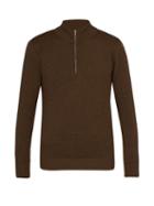 Matchesfashion.com De Bonne Facture - Half Zip Wool Sweater - Mens - Brown