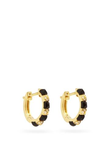 Matchesfashion.com Raphaele Canot - Diamond, Onyx & 18kt Gold Hoop Earrings - Womens - Black Gold