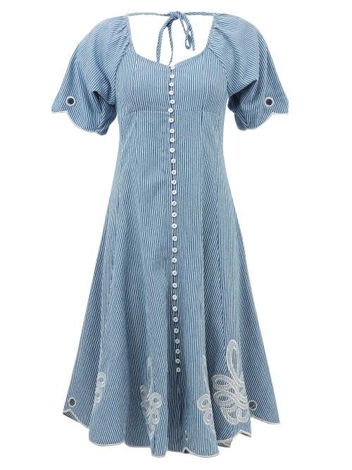 Matchesfashion.com Innika Choo - Madonna Phulman Striped Cotton Dress - Womens - Blue Stripe