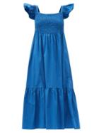 Matchesfashion.com Sea - Varsha Shirred Cotton-poplin Dress - Womens - Blue