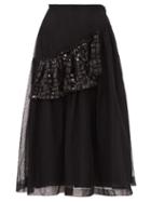 Matchesfashion.com Simone Rocha - Sequinned Ruffle Tulle Midi Skirt - Womens - Black