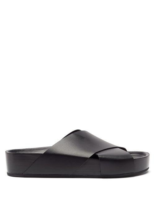 Co - Crossover Leather Flatform Sandals - Womens - Black