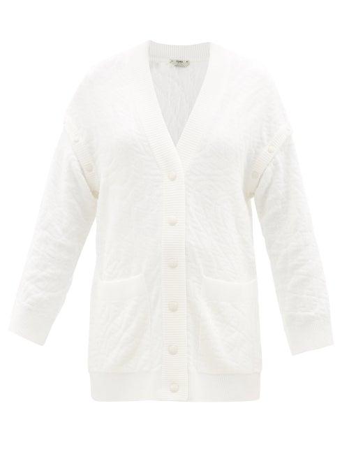 Ladies Rtw Fendi - Ff Vertigo-jacquard Detachable-sleeve Cardigan - Womens - White
