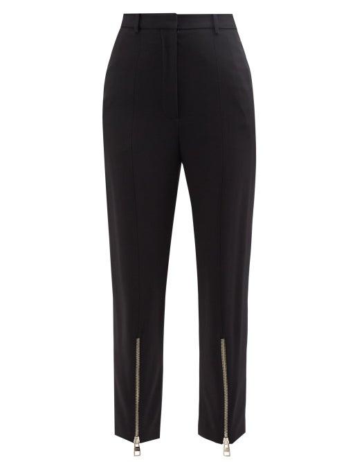 Alexander Mcqueen - Cropped Zip-cuff Crepe Trousers - Womens - Black