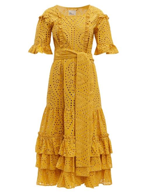Matchesfashion.com Lisa Marie Fernandez - January Broderie Anglaise Cotton Midi Dress - Womens - Yellow