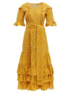 Matchesfashion.com Lisa Marie Fernandez - January Broderie Anglaise Cotton Midi Dress - Womens - Yellow