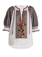 Matchesfashion.com Vita Kin - Bulgaria Embroidered Mid Weight Linen Blouse - Womens - White Multi