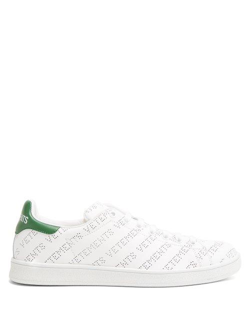 Matchesfashion.com Vetements - Low Top Perforated Leather Trainers - Womens - Green White