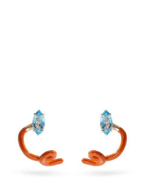 Matchesfashion.com Bea Bongiasca - Tendril Crawler Topaz, 9kt Gold & Enamel Earrings - Womens - Orange Multi