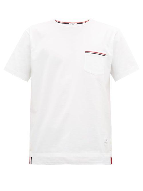 Matchesfashion.com Thom Browne - Tricolour-stripe Patch-pocket Cotton T-shirt - Mens - White