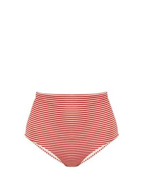 Matchesfashion.com Mara Hoffman - Lydia Striped High Rise Bikini Briefs - Womens - White