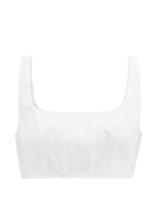 Staud - Wells Square-neck Cotton-blend Crop Top - Womens - White