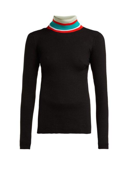Matchesfashion.com Proenza Schouler Pswl - Striped Roll Neck Cotton Sweater - Womens - Black Multi