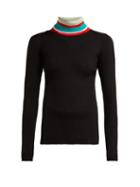 Matchesfashion.com Proenza Schouler Pswl - Striped Roll Neck Cotton Sweater - Womens - Black Multi