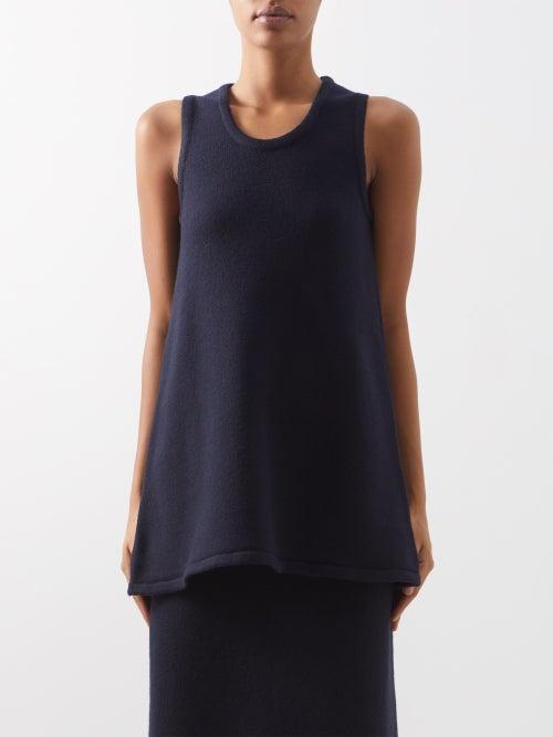 Raey - Scoop-neck Merino Wool Felted A-line Vest - Womens - Navy