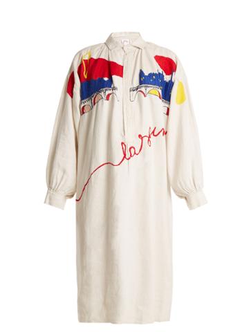 Kilometre Paris La Seine-embroidered Vintage Linen Shirt Dress