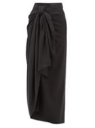 Matchesfashion.com Edward Crutchley - Stripe Sarong Style Wool Maxi Skirt - Womens - Black