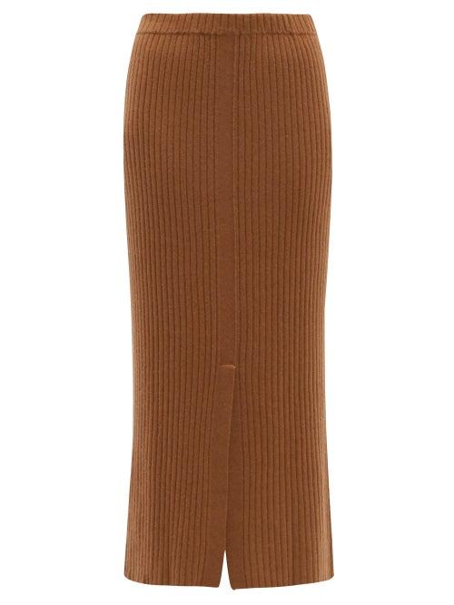 Matchesfashion.com Allude - Split Front Ribbed Cashmere Midi Skirt - Womens - Beige