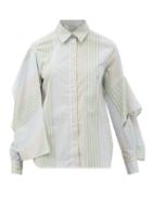 Matchesfashion.com Jw Anderson - Draped-sleeve Striped Cotton-poplin Shirt - Womens - White Print