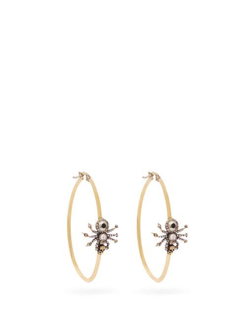 Matchesfashion.com Alexander Mcqueen - Spider Crystal Hoop Earrings - Womens - Gold