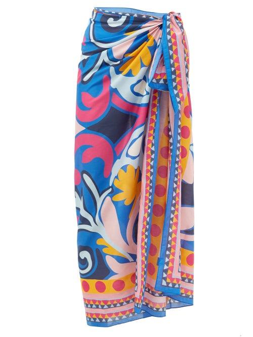 Matchesfashion.com La Doublej - Leaves-print Cotton-blend Sarong - Womens - Blue Print