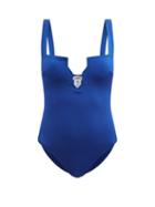 Matchesfashion.com Fisch - Rajalin Zigzag-cutout Swimsuit - Womens - Blue