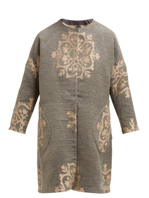 Matchesfashion.com Marit Ilison - Rever Floral Intarsia Cotton Coat - Womens - Grey Multi