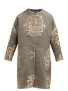 Matchesfashion.com Marit Ilison - Rever Floral Intarsia Cotton Coat - Womens - Grey Multi