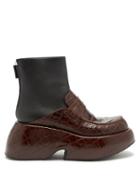 Loewe - Crocodile-effect Leather Platform Loafers - Womens - Brown