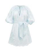 Matchesfashion.com Innika Choo - Hans Ufmafrok Embroidered Linen Mini Dress - Womens - Light Blue