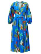 Matchesfashion.com Borgo De Nor - Mia Nature-print Flared Cotton Midi Dress - Womens - Blue Multi