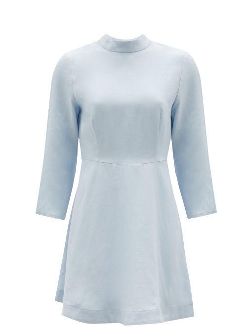 Matchesfashion.com Casa Raki - Marcela High-neck Organic-linen Mini Dress - Womens - Light Blue