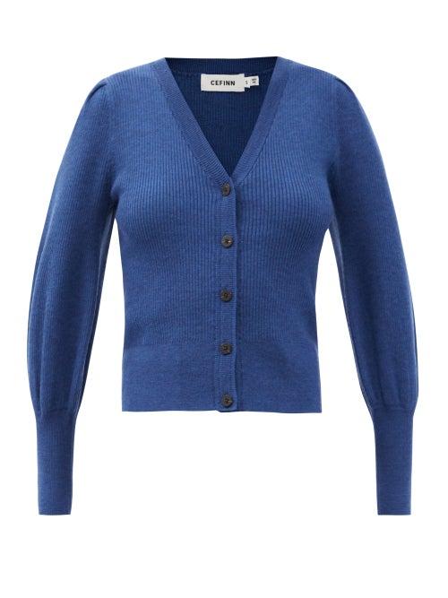 Matchesfashion.com Cefinn - The Eva Balloon-sleeve Merino Wool-blend Cardigan - Womens - Light Blue
