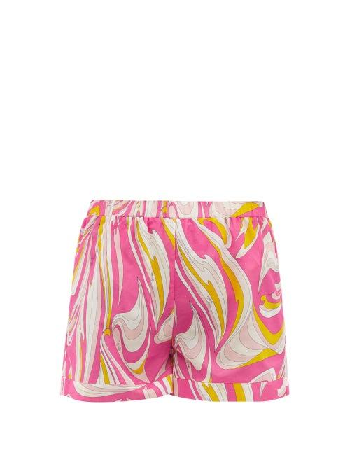 Ladies Beachwear Emilio Pucci - Vortici-print Cotton-blend Shorts - Womens - Pink Print