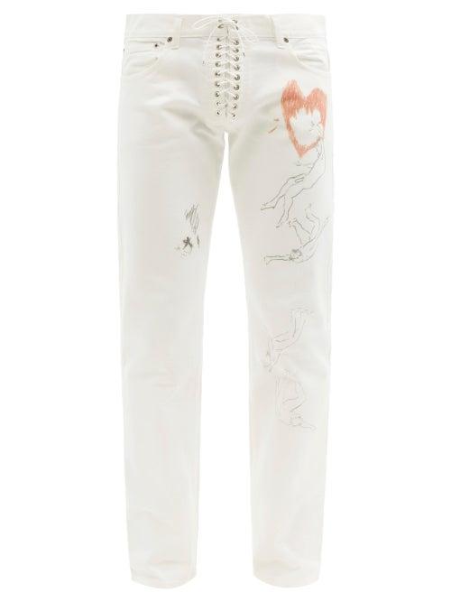 Mens Rtw Ludovic De Saint Sernin - X Jack Taylor Lovatt Lace-up Slim-leg Jeans - Mens - White