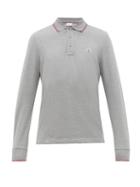 Matchesfashion.com Moncler - Long Sleeve Cotton Piqu Polo Shirt - Mens - Grey