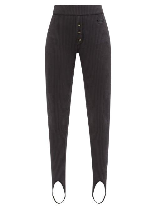 Ganni - Stirrup Ribbed-jersey Leggings - Womens - Dark Grey