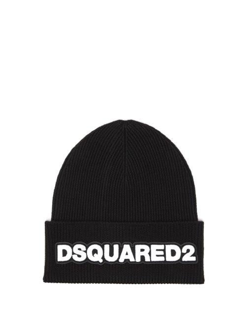 Matchesfashion.com Dsquared2 - Logo-appliqu Ribbed Wool Beanie Hat - Mens - Black White