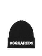 Matchesfashion.com Dsquared2 - Logo-appliqu Ribbed Wool Beanie Hat - Mens - Black White