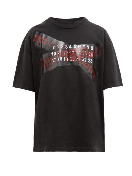 Matchesfashion.com Maison Margiela - Oversized Caution Print Cotton T Shirt - Mens - Black