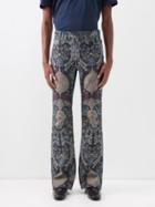 Etro - Floral-jacquard Cotton-blend Flared Trousers - Mens - Blue Multi