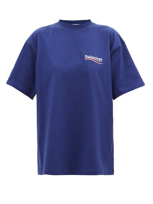 Balenciaga - Campaign Logo-embroidered Cotton-jersey T-shirt - Womens - Blue White