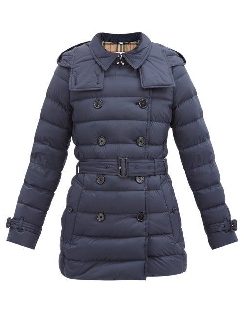 Matchesfashion.com Burberry - Arniston Short Double-breasted Quilted Coat - Womens - Navy