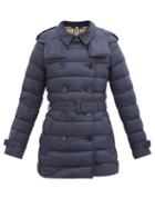 Matchesfashion.com Burberry - Arniston Short Double-breasted Quilted Coat - Womens - Navy