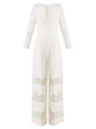 Huishan Zhang Faye Lace-panelled Wool-crepe Jumpsuit