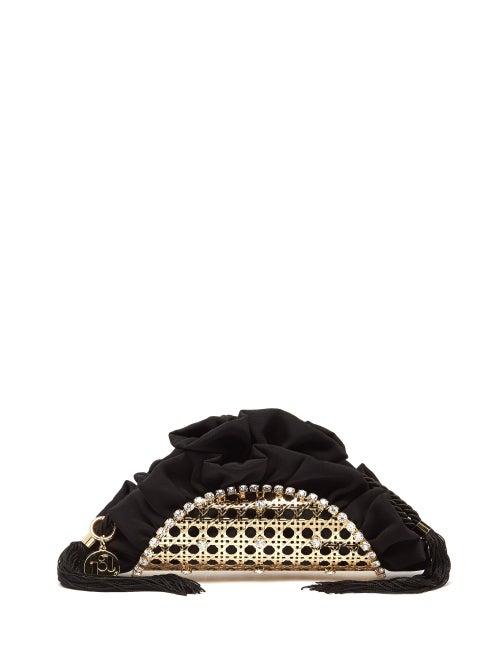 Matchesfashion.com Rosantica - Taco Crystal-embellished Rattan Clutch Bag - Womens - Black Multi