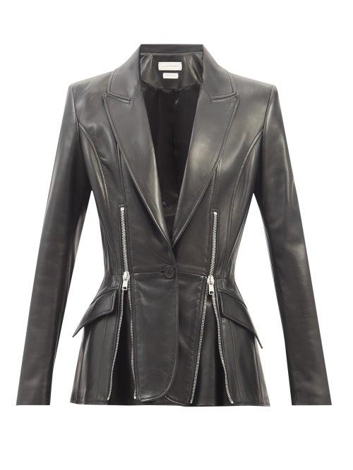 Alexander Mcqueen - Zipped Leather Suit Jacket - Womens - Black