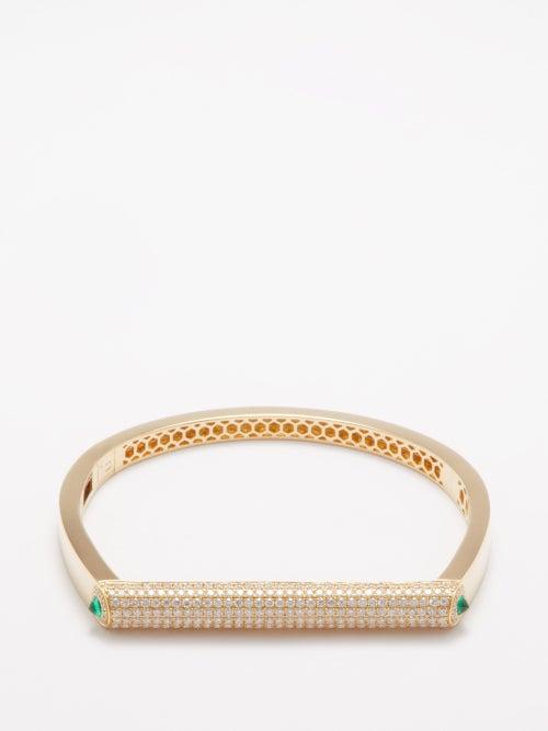 Rainbow K - Grace Diamond, Emerald & 14kt Gold Bangle - Womens - Green Gold