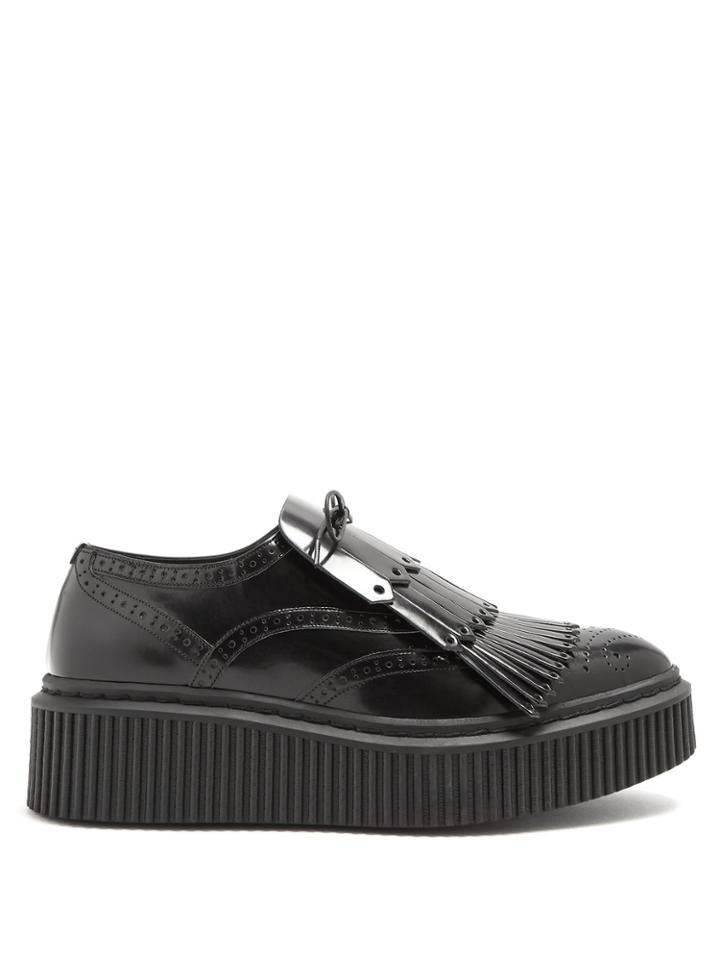 Burberry Kiltie-fringe Leather Flatform Brogues