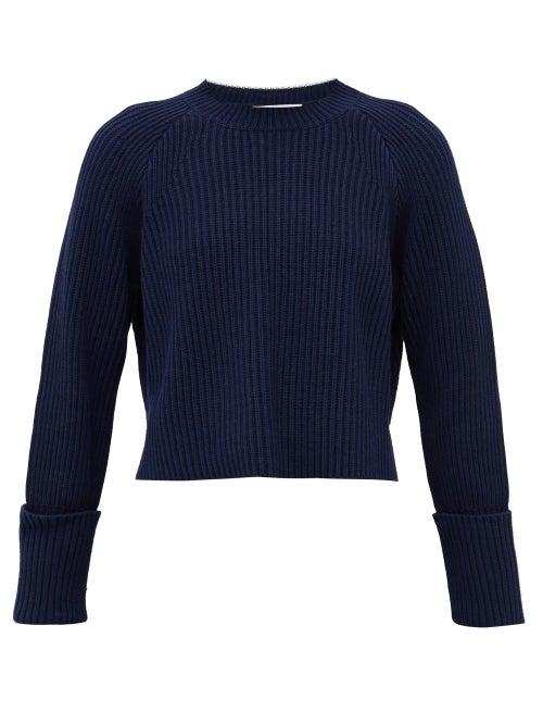 Matchesfashion.com Proenza Schouler White Label - Cropped Ribbed Cotton-blend Sweater - Womens - Navy